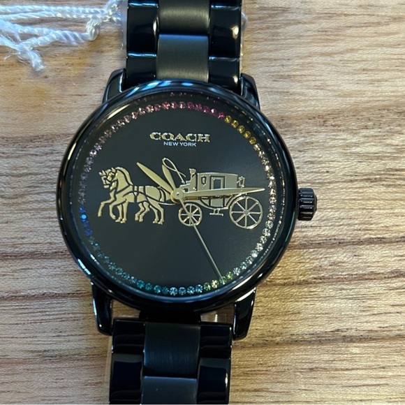 Coach Grand Watch 36mm Black Face With Golden Carriage & MultiColored Cr… - Picture 4 of 8